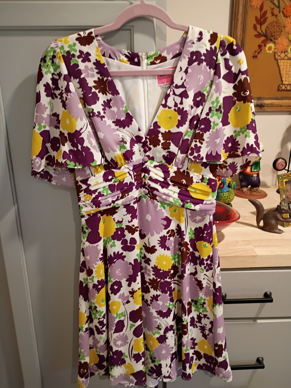 kate spade Purple, Yellow, Green and White Floral V-Neck Dress
